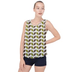 Leaf Plant Pattern Seamless Bubble Hem Chiffon Tank Top