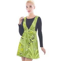 Seamless Pattern Green Garden Plunge Pinafore Velour Dress by Semog4