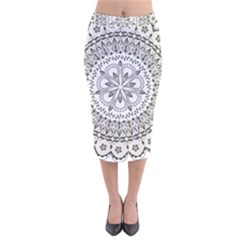 Vector Mandala Drawing Decoration Velvet Midi Pencil Skirt