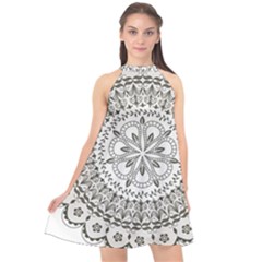 Vector Mandala Drawing Decoration Halter Neckline Chiffon Dress 