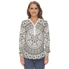 Vector Mandala Drawing Decoration Zip Up Long Sleeve Blouse