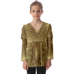 Background Pattern Golden Yellow Kids  V Neck Casual Top