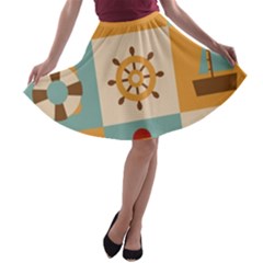 Nautical Elements Collection A-line Skater Skirt by Semog4