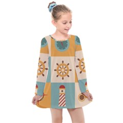 Nautical Elements Collection Kids  Long Sleeve Dress