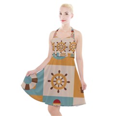 Nautical Elements Collection Halter Party Swing Dress 