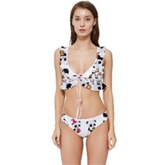 Playing Pandas Cartoons Low Cut Ruffle Edge Bikini Set by Semog4