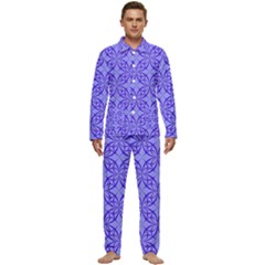 Decor Pattern Blue Curved Line Men s Long Sleeve Velvet Pocket Pajamas Set