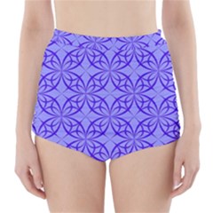 Decor Pattern Blue Curved Line High-waisted Bikini Bottoms by Semog4