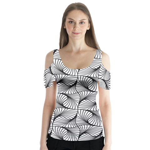 Abstract Seamless Pattern Butterfly Sleeve Cutout Tee  by Semog4