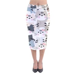 Cute Cat Couple Seamless Pattern Cartoon Velvet Midi Pencil Skirt by Semog4