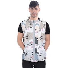 Cute Cat Couple Seamless Pattern Cartoon Men s Puffer Vest by Semog4