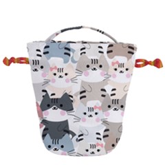 Cute Cat Couple Seamless Pattern Cartoon Drawstring Bucket Bag by Semog4