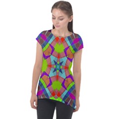 Farbenpracht Kaleidoscope Pattern Cap Sleeve High Low Top