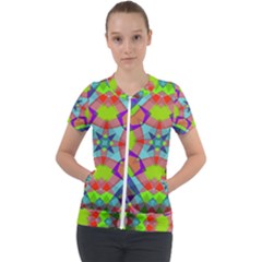 Farbenpracht Kaleidoscope Pattern Short Sleeve Zip Up Jacket by Semog4