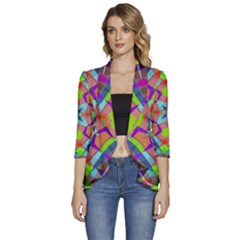 Farbenpracht Kaleidoscope Pattern Women s 3/4 Sleeve Ruffle Edge Open Front Jacket by Semog4
