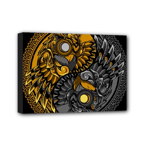 Yin Yang Owl Doodle Ornament Illustration Mini Canvas 7  X 5  (stretched) by Semog4