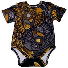 Yin Yang Owl Doodle Ornament Illustration Baby Short Sleeve Bodysuit by Semog4