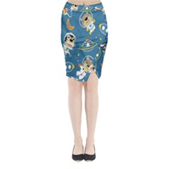 Seamless Pattern Funny Astronaut Outer Space Transportation Midi Wrap Pencil Skirt by Semog4