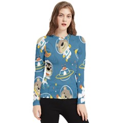 Seamless Pattern Funny Astronaut Outer Space Transportation Women s Long Sleeve Rash Guard by Semog4