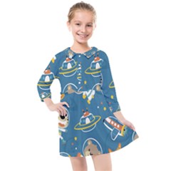 Seamless Pattern Funny Astronaut Outer Space Transportation Kids  Quarter Sleeve Shirt Dress by Semog4