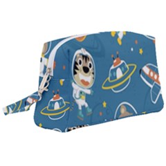 Seamless Pattern Funny Astronaut Outer Space Transportation Wristlet Pouch Bag (large)