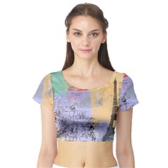 Scrapbook Paris Vintage France Short Sleeve Crop Top