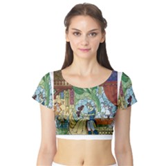 Stained Glass Rose Flower Short Sleeve Crop Top