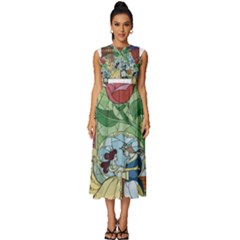 Stained Glass Rose Flower Sleeveless Round Neck Midi Dress by Salman4z