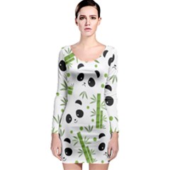 Giant Panda Bear Green Bamboo Long Sleeve Bodycon Dress