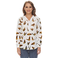 Butterfly Butterflies Insect Swarm Zip Up Long Sleeve Blouse