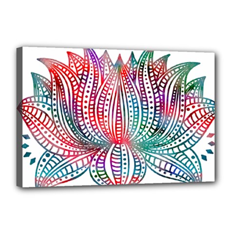 Lotus Feathers Boho Watercolor Canvas 18  X 12  (stretched) by Salman4z
