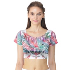 Lotus Feathers Boho Watercolor Short Sleeve Crop Top