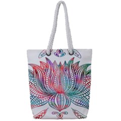 Lotus Feathers Boho Watercolor Full Print Rope Handle Tote (small) by Salman4z