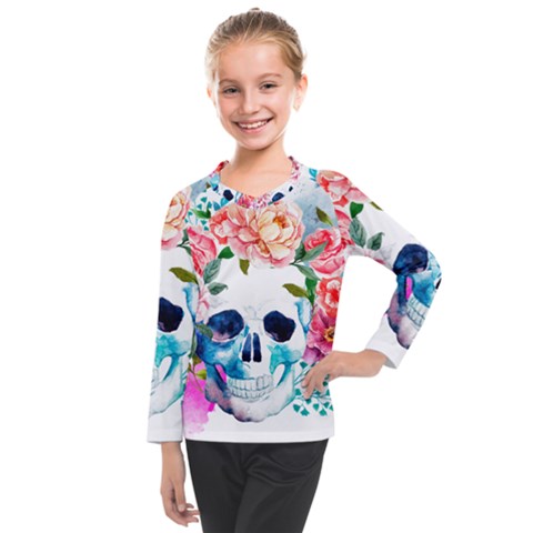 Day Of The Dead Skull Art Kids  Long Mesh Tee by Salman4z