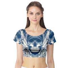 Skull Drawing Short Sleeve Crop Top