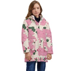 Floral Vintage Flowers Kid s Hooded Longline Puffer Jacket