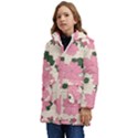 Floral Vintage Flowers Kid s Hooded Longline Puffer Jacket View3