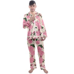 Floral Vintage Flowers Men s Long Sleeve Satin Pajamas Set