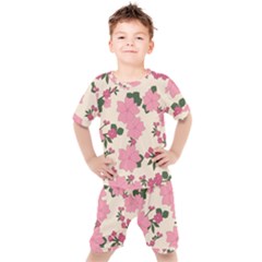 Floral Vintage Flowers Kids  Tee And Shorts Set by Dutashop
