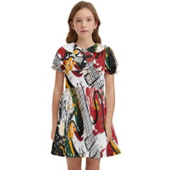 Electric Guitar Grunge Kids  Bow Tie Puff Sleeve Dress by Salman4z