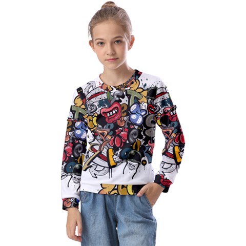 Mural Graffiti Paint Kids  Long Sleeve Tee With Frill  by Salman4z