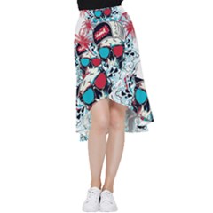 That Cool Graffiti Skull Frill Hi Low Chiffon Skirt by Salman4z