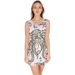 Drawing Clip Art Hand Painted Abstract Creative Space Squid Radio Bodycon Dress by Salman4z