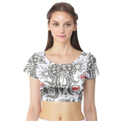 Drawing Clip Art Hand Painted Abstract Creative Space Squid Radio Short Sleeve Crop Top by Salman4z