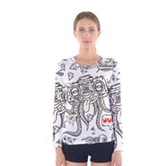 Drawing Clip Art Hand Painted Abstract Creative Space Squid Radio Women s Long Sleeve Tee