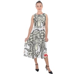 Drawing Clip Art Hand Painted Abstract Creative Space Squid Radio Midi Tie-back Chiffon Dress by Salman4z