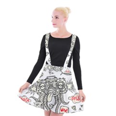 Drawing Clip Art Hand Painted Abstract Creative Space Squid Radio Suspender Skater Skirt by Salman4z