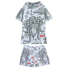 Drawing Clip Art Hand Painted Abstract Creative Space Squid Radio Kids  Swim Tee And Shorts Set by Salman4z