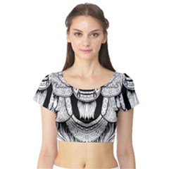 Balinese Art Barong Drawing Bali White Background People Short Sleeve Crop Top