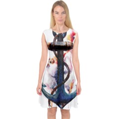 Anchor watercolor painting tattoo art anchors and birds Capsleeve Midi Dress